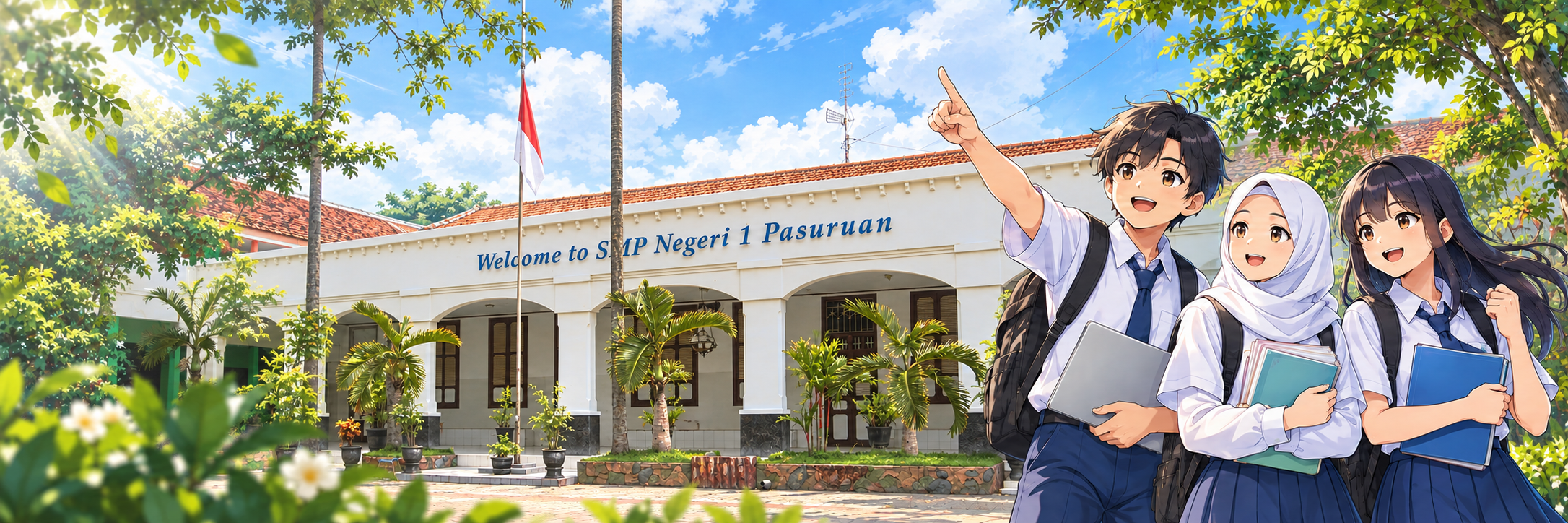 Murid SMP Negeri 1 Pasuruan di lingkungan sekolah